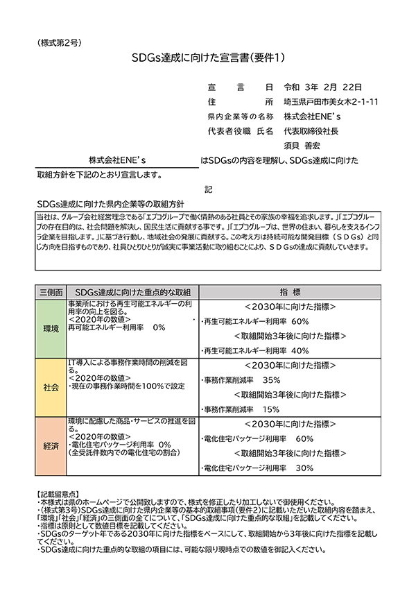 SDGs達成に向けた宣言書